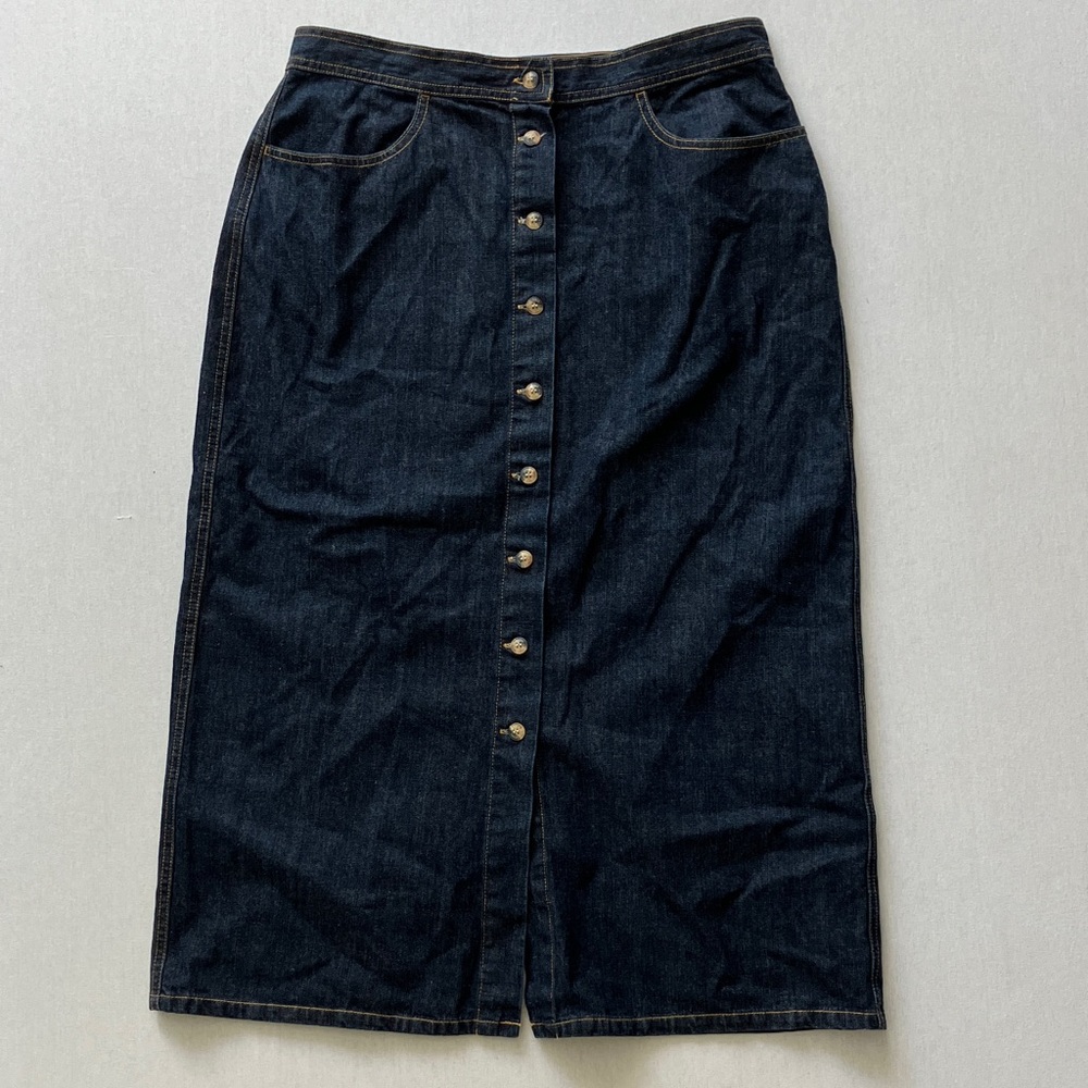 Gloria Vanderbilt Dark Blue Denim Button-Front Midi Skirt